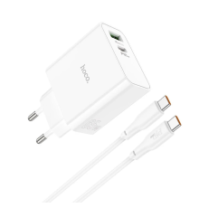 Зарядний пристрій Hoco C113A 65W 3A USB-A+USB-C з кабелем Type-C white PLS-00-00139566