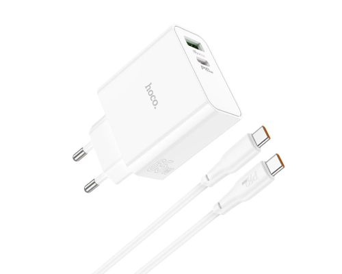 Зарядний пристрій Hoco C113A 65W 3A USB-A+USB-C з кабелем Type-C white PLS-00-00139566