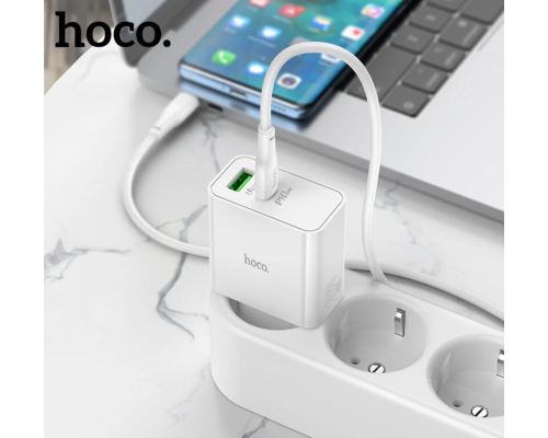 Зарядний пристрій Hoco C113A 65W 3A USB-A+USB-C з кабелем Type-C white PLS-00-00139566