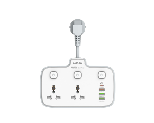 Мережевий фільтр LDNIO SC2413 2 EU ports (1PD.3USB) auto ID white PLS-00-00123686