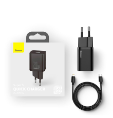 Зарядний пристрій Baseus Super Si 20W 3A 1USB-C з кабелем Lightning black PLS-00-00063060