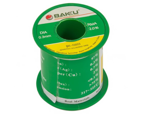 Припій BAKU BK-10003, sn 97%, ag 0,3%, 100 г, 0,3 мм, флюс 2%, cu 0,7%