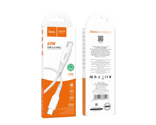 Кабель USB Hoco X70 Ferry 60W Type C to Type C М'ята упаковка Бiлий ma39089_3869886