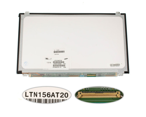 Матриця 15.6" LTN156AT20 (1366 * 768, 40pin, LED, SLIM (вертикальні вушка), глянсова, роз'єм справа внизу) для ноутбука (renew) NBB-123339