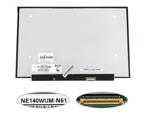 Матриця 14.0" NE140WUM-N61 (1920*1200, 30pin(eDP, IPS), LED, SLIM (без планок та вушок), матові, роз'єм праворуч внизу) для ноутбука NBB-130165