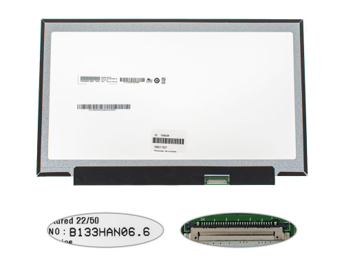 Матриця 13.3" B133HAN06.6 (1920*1080, 30pin(eDP, 220cd/m2, 45% NTSC, IPS)), LED, SLIM(без планок та вушок), глянець, роз'єм справа внизу) для ноутбука NBB-138826