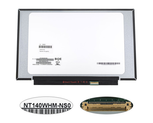 Матриця 14.0" NT140WHM-NS0 (1366*768, 30pin(eDP), LED, SLIM (без планок та вушок), матова, роз'єм праворуч внизу) для ноутбука NBB-139591