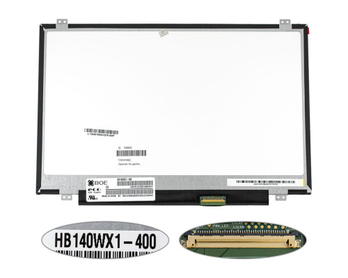 Матриця 14.0 HB140WX1-400 (1366*768, 40pin, LED, SLIM (вертикальні вушки), глянець, роз'єм праворуч знизу) для ноутбука