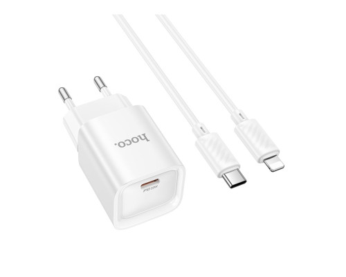 Мережевий Зарядний Пристрій Hoco C146A 1USB-C PD/QC 20W+Type-C to Lightning Колір Бiлий 6942007630252 ma35278_3345664