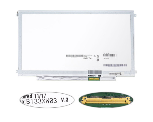 Матриця 13.3 B133XW03 V.2 (1366*768, 40pin, LED, SLIM (горизонтальні вушки), глянцева, роз'єм праворуч знизу) для ноутбука (renew) NBB-32456