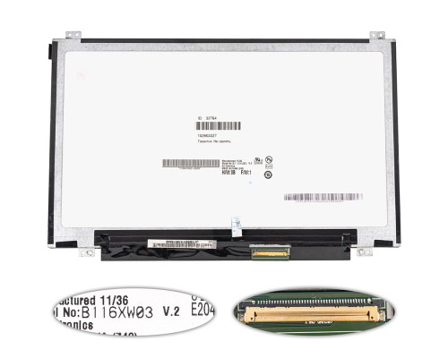 Матриця 11.6 B116XW03 V.2 (1366*768, 40pin, LED, SLIM (вертикальні вушки), глянцева, роз'єм праворуч знизу) для ноутбука (renew) NBB-32764