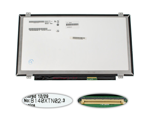 Матриця 14.0 B140XTN02.3 (1366*768, 40pin, LED, SLIM (вертикальні вушки), глянцева, роз'єм праворуч знизу) для ноутбука