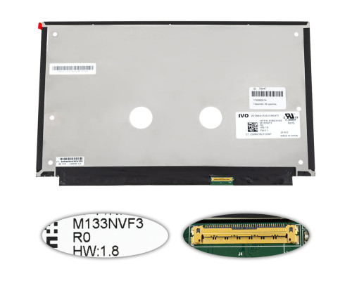 Матриця 13.3 M133NVF3 R0 (1920*1080, 40pin (eDP, IPS, 120Hz), LED, SLIM (без планок та вушок), матова, роз'єм праворуч знизу) для ноутбука NBB-79047