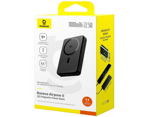 Портативна Батарея Baseus Airpow 2 Qi2 22.5W 10000mAh (With cable Type-C 0.3m) black 2003000266894 6932172676988