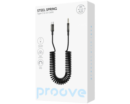 Кабель AUX Proove Steel Spring Type-C to 3.5 (1m) black 2003000226065 6901119699212