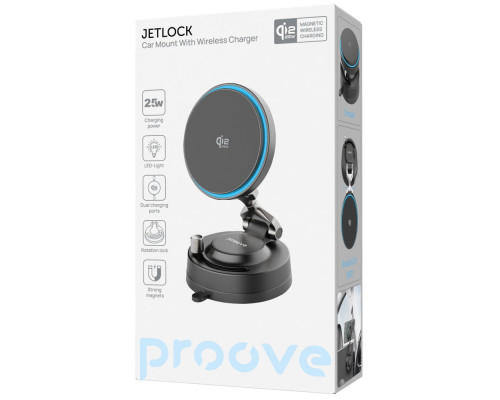 Автомобільний тримач з Бездротовим ЗП Proove JetLock Qi2.2 25W black 2003000308525 6901116563493