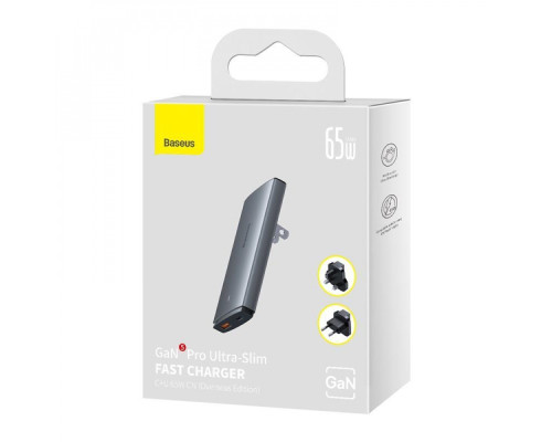 МЗП Baseus GaN5 Pro Ultra-Slim 65W (Type-C + USB) + Кабель Type-C to Type-C 100W (1м) gray 2001001041793 6932172618353