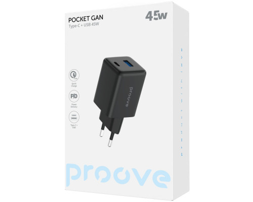 МЗП Proove Pocket GaN 45W (Type-C + USB) black 2003000238624 6901118699299