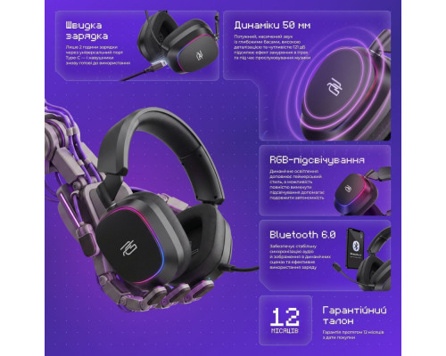 Бездротова ігрова гарнітура Proove Gaming Starlight (APP) black/purple 2003000347371 6901114935780