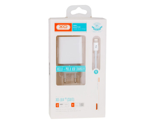 Мережевий Зарядний Пристрій XO L64 Type-C to Lightning QC3.0 18W М'ята упаковка Колір Бiлий 2020000481836