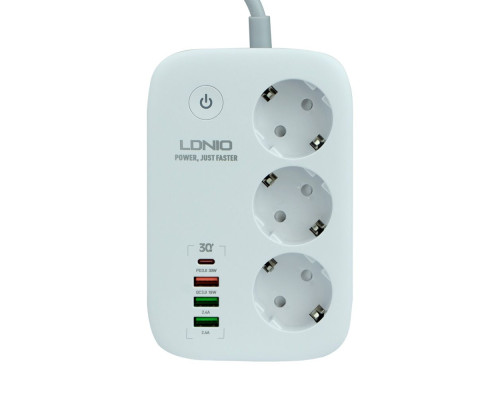 Мережевий Подовжувач LDNIO SEW3452 3 ports / PD / 3USB/ 1 QC 3.0 / 1 Type-C / WiFi Колір White