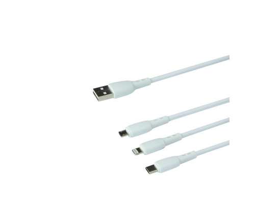 Кабель USB Borofone BX71 3-in-1 IP+Type-C+Micro Колір Бiлий 6974443384550