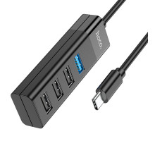 Хаб USB Hoco HB25 Easy mix 4-in-1 converter(Type-C to USB3.0+USB2.0*3) Колір Чорний 6931474762429