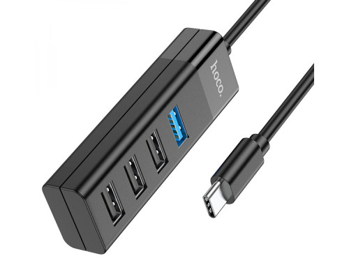 Хаб USB Hoco HB25 Easy mix 4-in-1 converter(Type-C to USB3.0+USB2.0*3) Колір Чорний