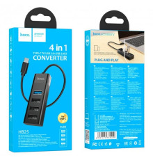Хаб USB Hoco HB25 Easy mix 4-in-1 converter(Type-C to USB3.0+USB2.0*3) Колір Чорний