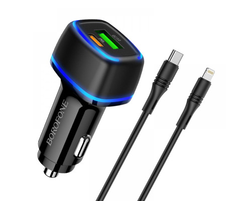 Автомобільний Зарядний Пристрій Borofone BZ14A PD20W+QC3.0 Type-C to Lightning 3A М'ята упаковка Колір Чорний 2020000337584 ma31627_2907064