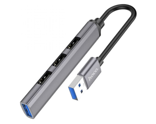 Хаб USB Hoco HB26 4 in 1 adapter(USB to USB3.0+USB2.0*3 М'ята упаковка Колір Сiрий