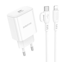 Мережевий Зарядний Пристрій Borofone BA81A 1USB-C PD/QC 20W+Type-C to Lightning Колір Бiлий 6941991108198