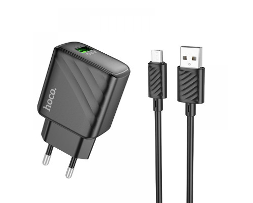 Мережевий Зарядний Пристрій Hoco CS21A 1USB QC 18W+USB to Micro Колір Чорний 6942007609890