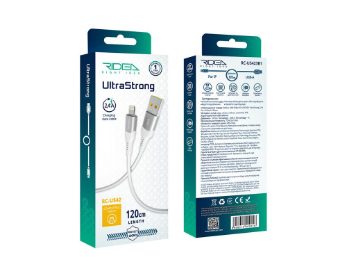 Кабель USB Ridea RC-US42 UltraStrong Lightning 12W 1.2m Колір Бiлий 6908014900016