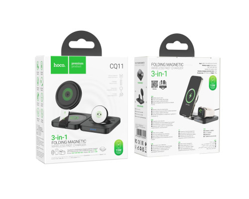 Бездротовий Зарядний Пристрій Hoco CQ11 3-in-1 Magnetic Wireless 15W Колір Чорний 6942007630894 ma35188_3345262