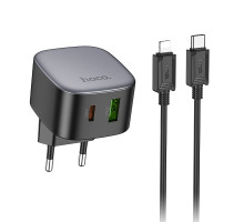 Мережевий Зарядний Пристрій Hoco CS32A 1USB-C/1USB PD/QC 20W+Type-C to Lightning Колір Чорний 6942007617468