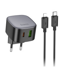 Мережевий Зарядний Пристрій Hoco CS32A 1USB-C/1USB PD/QC 20W+Type-C to Lightning Колір Чорний 6942007617468