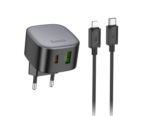 Мережевий Зарядний Пристрій Hoco CS32A 1USB-C/1USB PD/QC 20W+Type-C to Lightning Колір Чорний 6942007617468