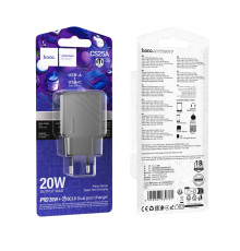 Мережевий Зарядний Пристрій Hoco CS25A 1USB-C/1USB PD/QC 20W Колір Чорний 6942007639781 ma35881_3605551
