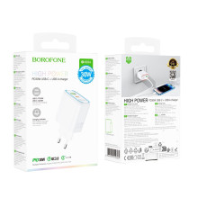 Мережевий Зарядний Пристрій Borofone BA89A 1USB-C/1USB PD/QC 30W Колір Бiлий 6941991119361 ma36876_3609462