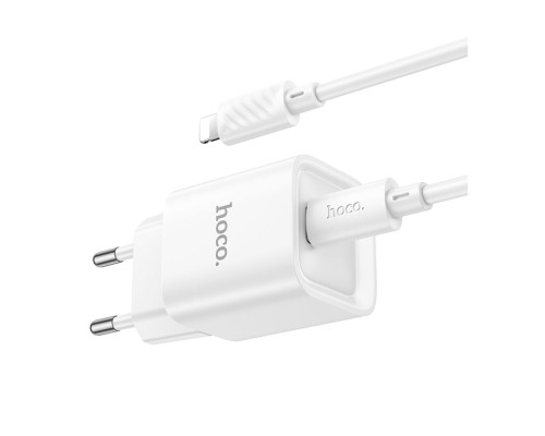 Мережевий Зарядний Пристрій Hoco C146A 1USB-C PD/QC 20W+Type-C to Lightning Колір Бiлий 6942007630252 ma35278_3345664