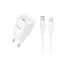 Мережевий Зарядний Пристрій Hoco C146A 1USB-C PD/QC 20W+Type-C to Lightning Колір Бiлий 6942007630252 ma35278_3345664