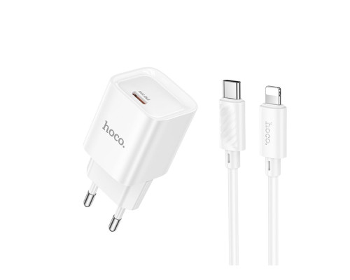 Мережевий Зарядний Пристрій Hoco C146A 1USB-C PD/QC 20W+Type-C to Lightning Колір Бiлий 6942007630252 ma35278_3345664