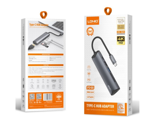 USB Hub LDNIO DS-56H Type-C To PD3.0*1(100W)+HDMI*1(4K@30hz)+USB2.0*1+SD+TF Колір Сiрий 6933138602270 ma37446_3611733