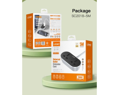 Мережевий Подовжувач LDNIO SC2018 5m Колір Чорно-Сiрий 6933138602607 ma35672_3577465