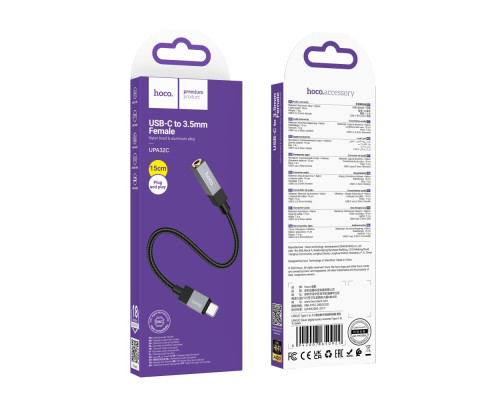 Кабель Aux Hoco UPA32C Type-C (Male) to Aux 3.5mm (Female) 15cm Колір Чорний 6942007650922 ma37610_3663539