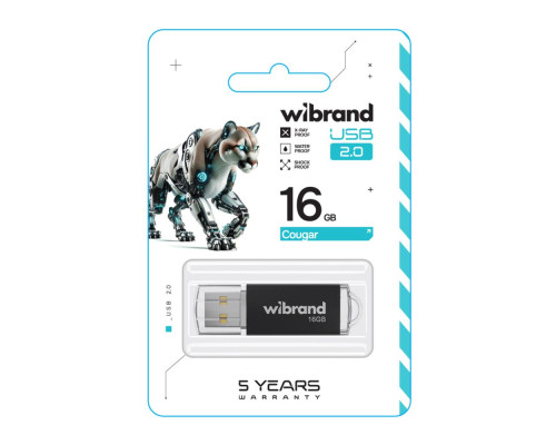 USB флеш-накопичувач Wibrand 16gb Cougar М`ята упаковка Колір Чорний 2020000460008