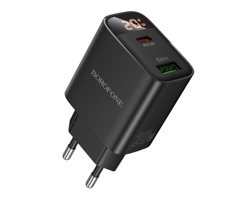 Мережевий Зарядний Пристрій Borofone BA96A 1USB-C/1USB PD/QC 20W Led Display Колір Чорний 6941991120459 ma37246_3611063