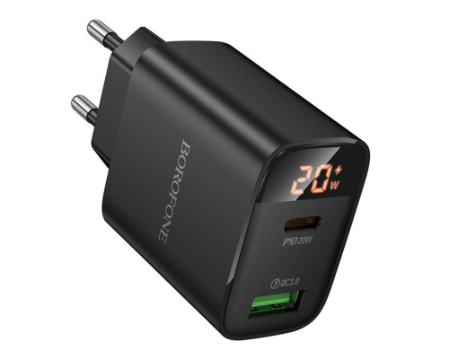 Мережевий Зарядний Пристрій Borofone BA96A 1USB-C/1USB PD/QC 20W Led Display Колір Чорний 6941991120459 ma37246_3611063