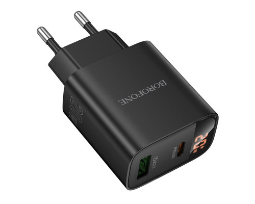 Мережевий Зарядний Пристрій Borofone BA96A 1USB-C/1USB PD/QC 20W Led Display Колір Чорний 6941991120459 ma37246_3611063